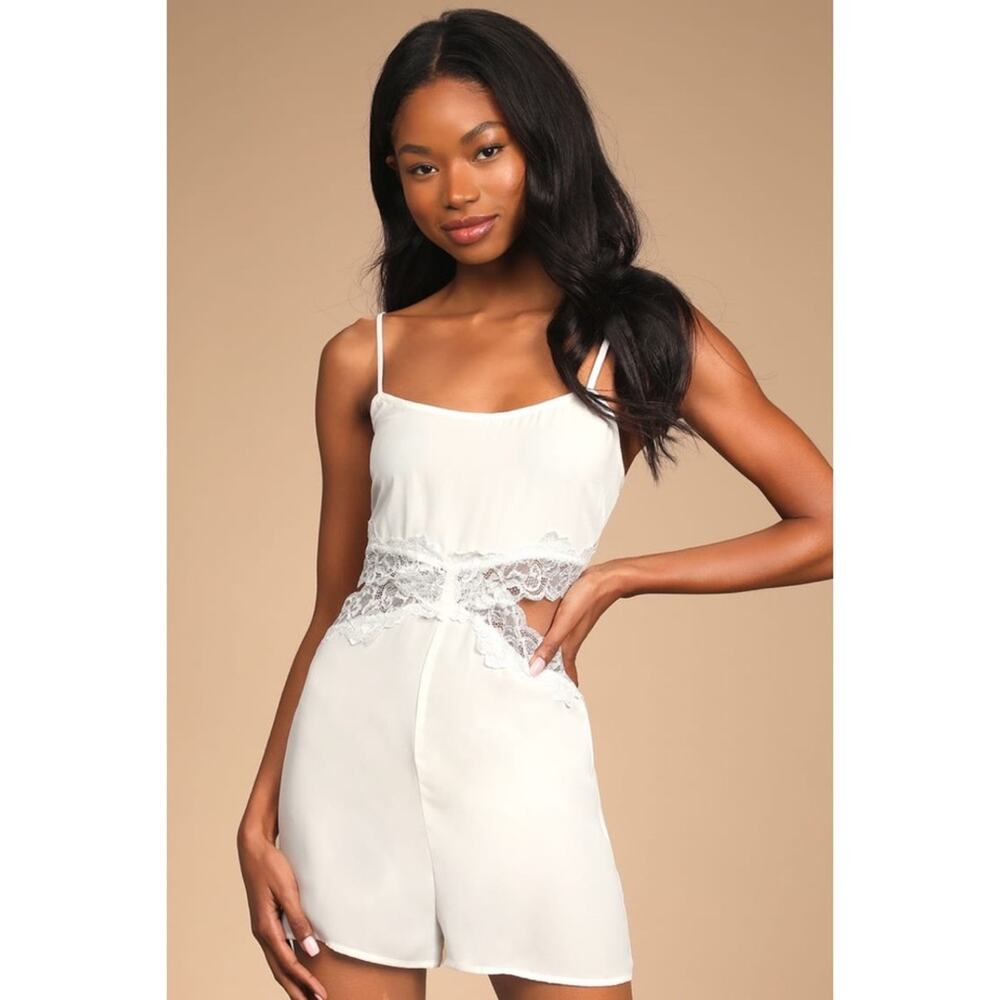 NWT Lulu’s Looks of Lust Ivory Lace Cutout Lingerie Romper